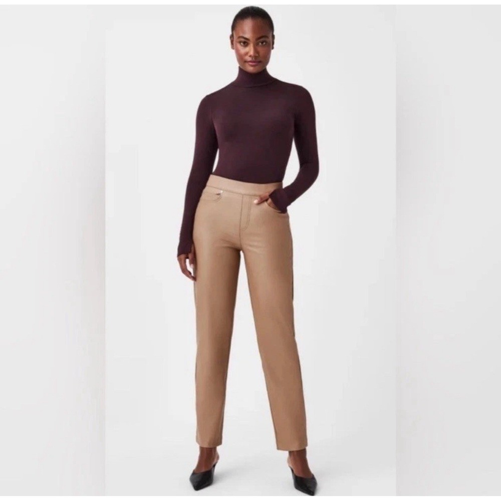 SPANX Leather Like Slim Straight Pant Toffee Size X-Large NWT Faux Leather Fall